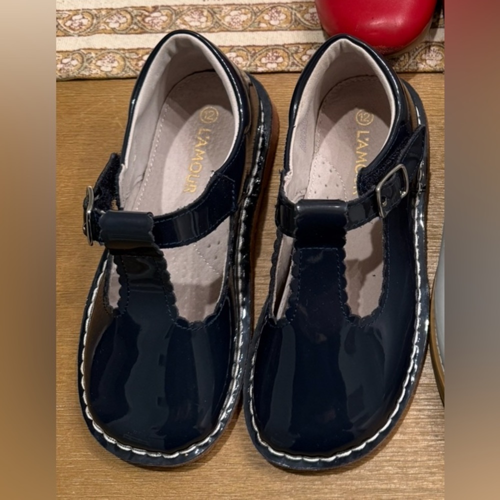 L'Amour Navy Patent Kids Dress Shoes